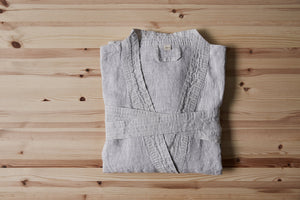 Lana linen bathrobe | white/gray